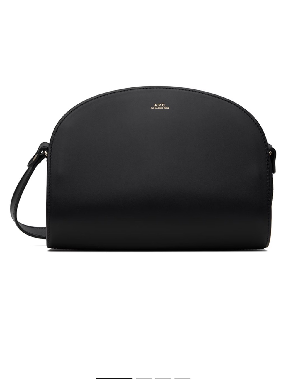A.P.C. Black Leather Crescent Crossbody Bag with Gold Logo